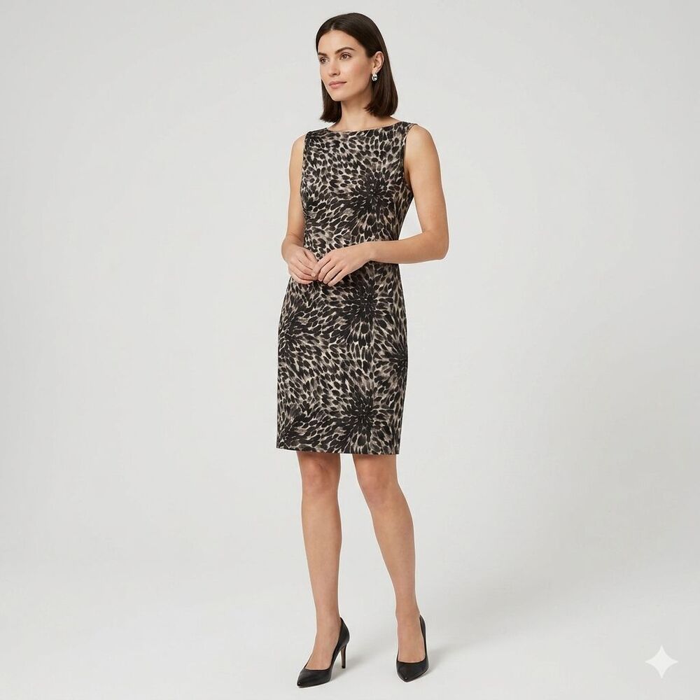 Ann Taylor Sz 10 Gray Abstract Floral Sleeveless Sheath Dress Lined Knee Length